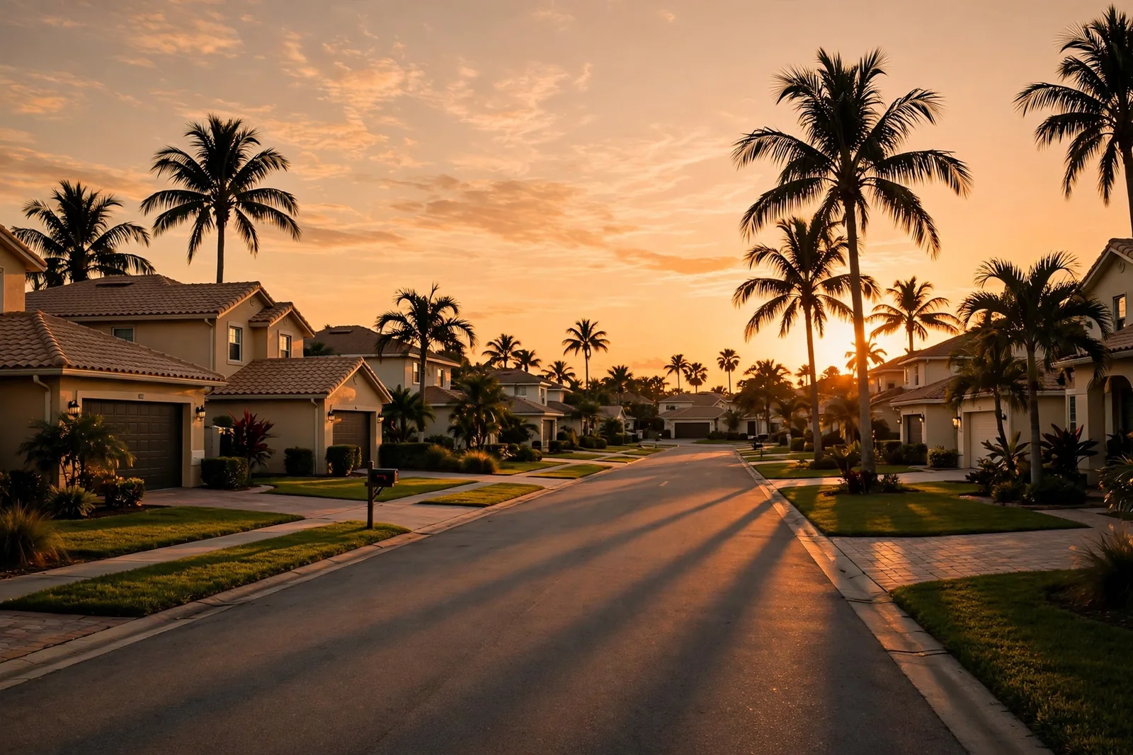Boca Raton homes at golden hour in a neighborhood we serve